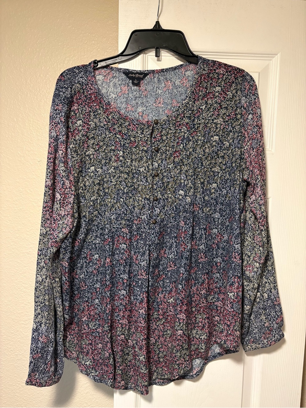 Lucky Brand Floral Henley Tunic - Blue & Pink